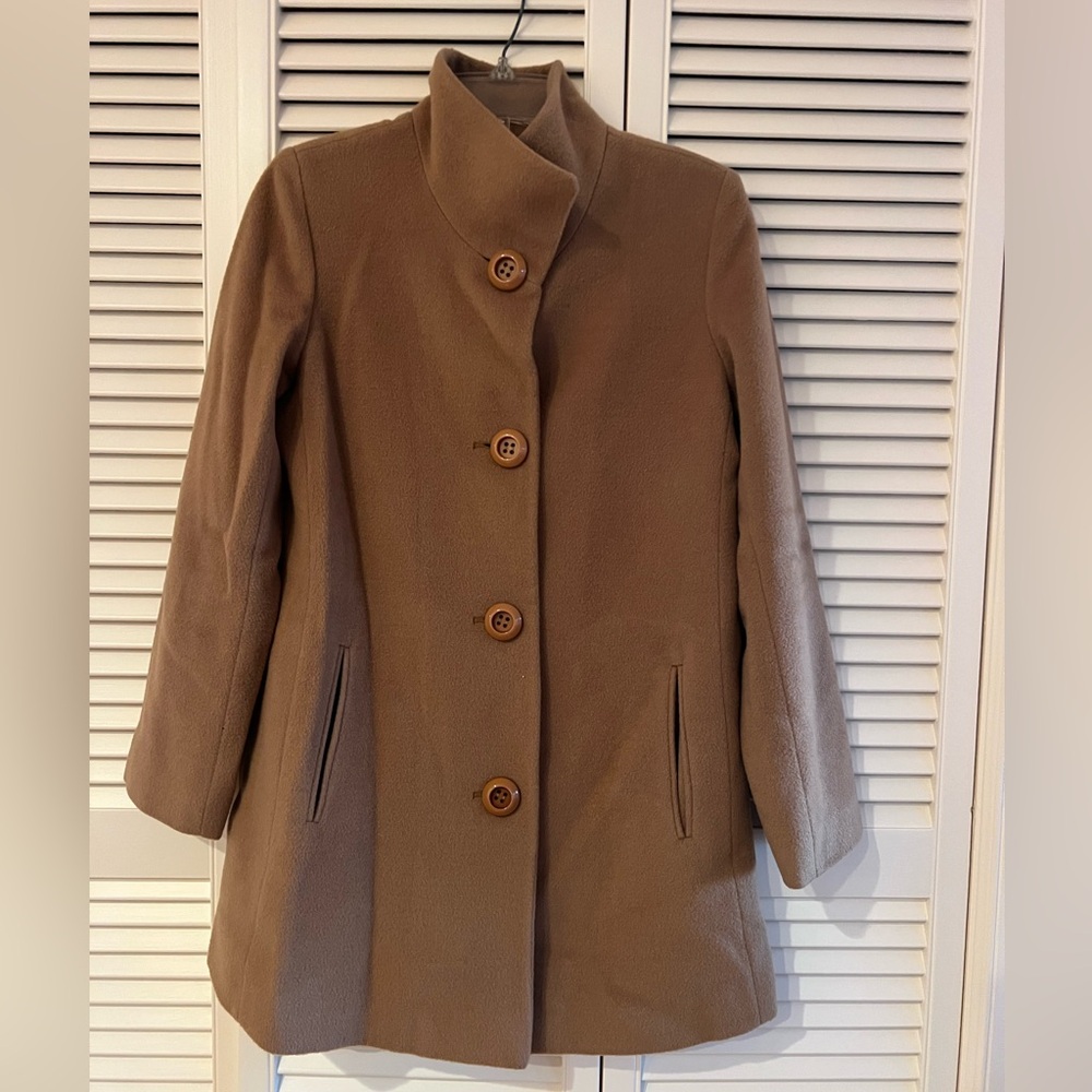 Fleurette wool/cashmere coat. Standing collar. Size 4